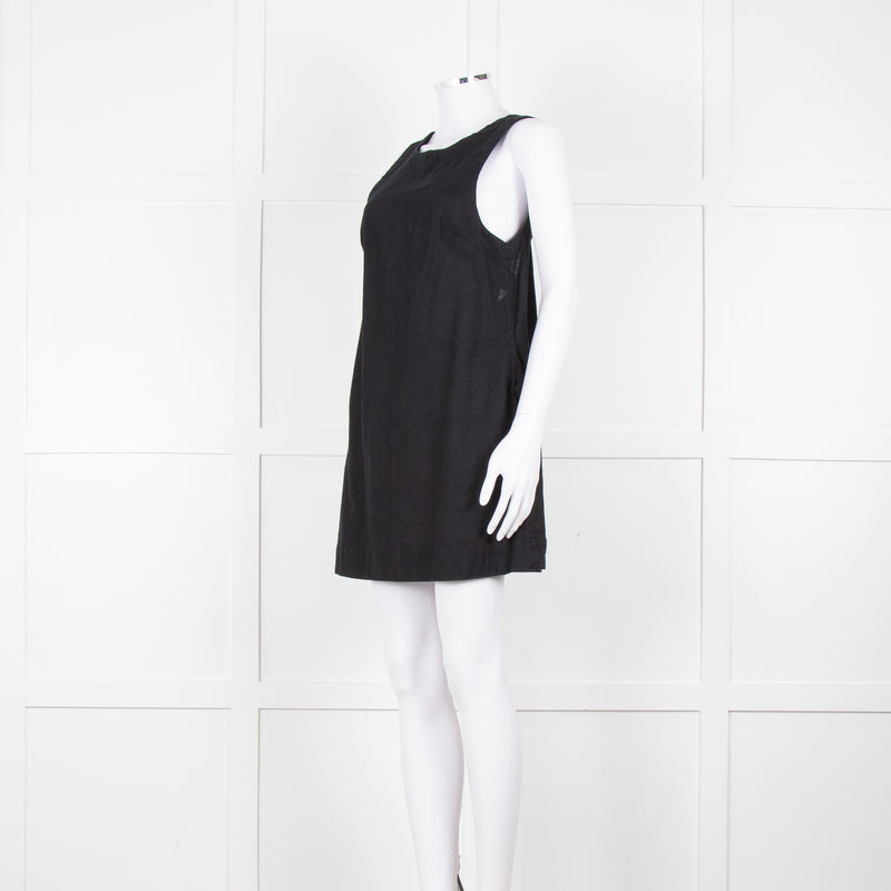 Free People Black Cotton Linen Blend Sleeveless Scoop Back Mini Dress
