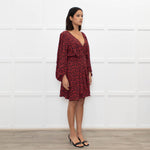 Iro Red Black Animal Print Wrap Mini Dress