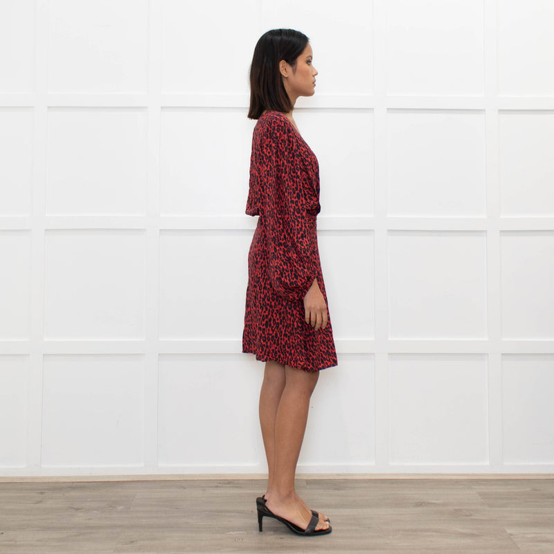 Iro Red Black Animal Print Wrap Mini Dress