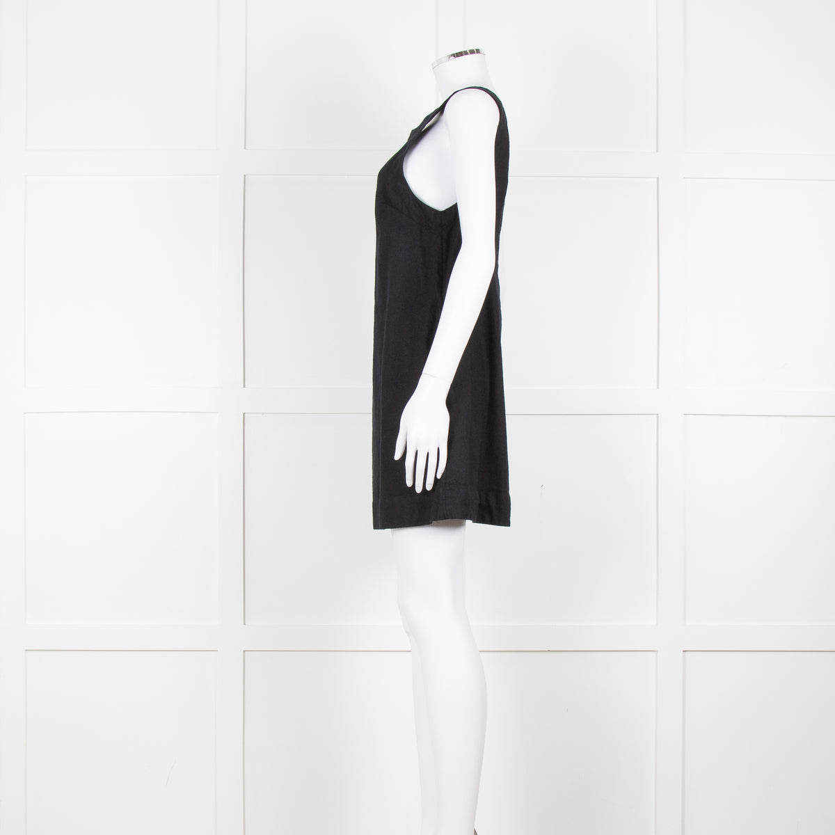 Free People Black Cotton Linen Blend Sleeveless Scoop Back Mini Dress