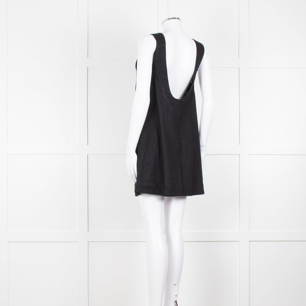 Free People Black Cotton Linen Blend Sleeveless Scoop Back Mini Dress