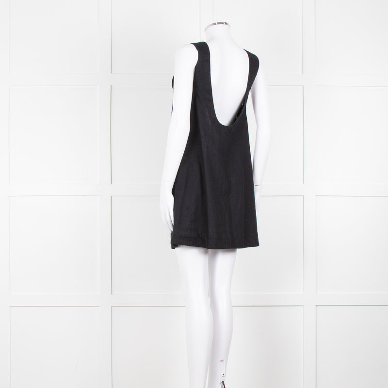 Free People Black Cotton Linen Blend Sleeveless Scoop Back Mini Dress