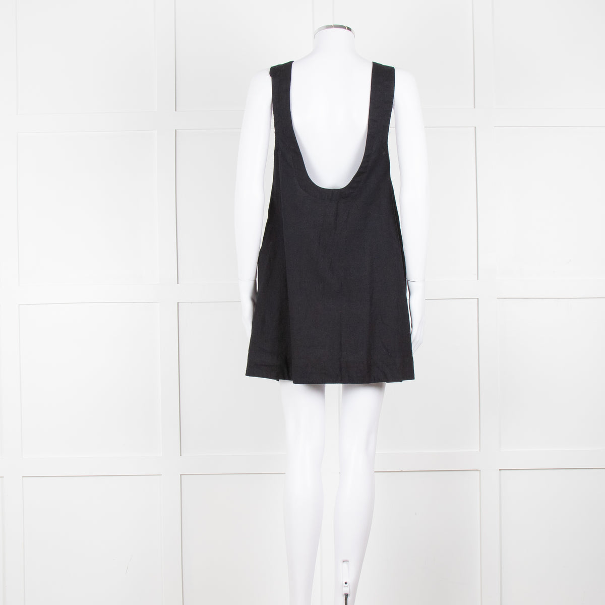 Free People Black Cotton Linen Blend Sleeveless Scoop Back Mini Dress
