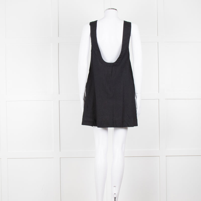 Free People Black Cotton Linen Blend Sleeveless Scoop Back Mini Dress