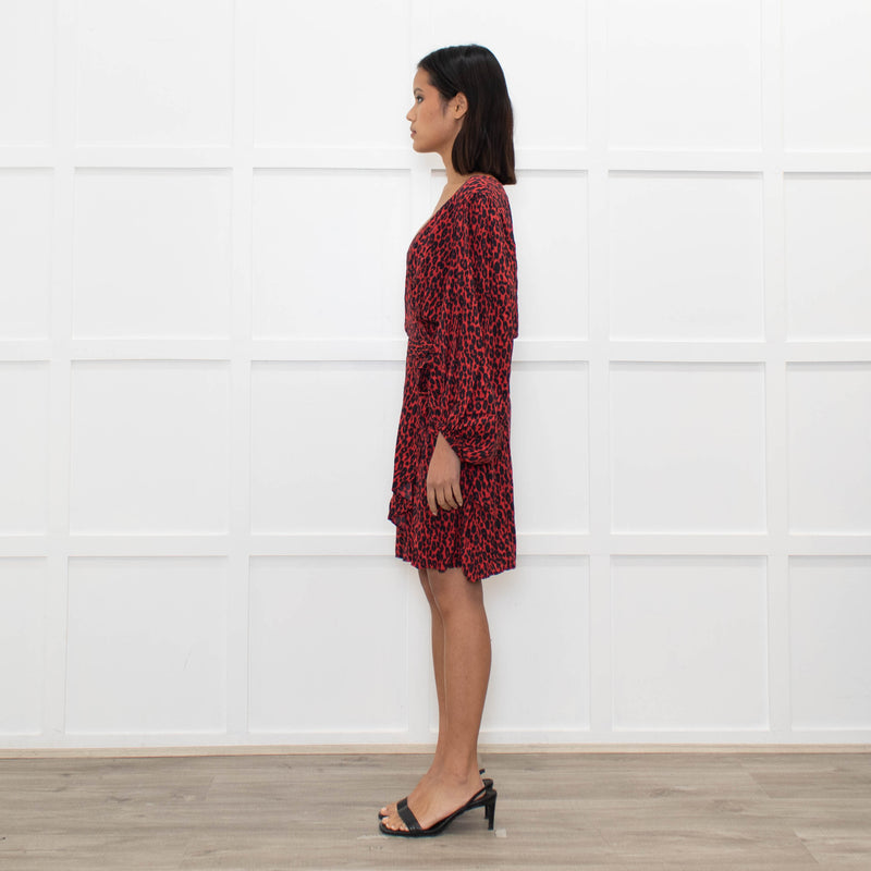 Iro Red Black Animal Print Wrap Mini Dress