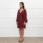 Iro Red Black Animal Print Wrap Mini Dress