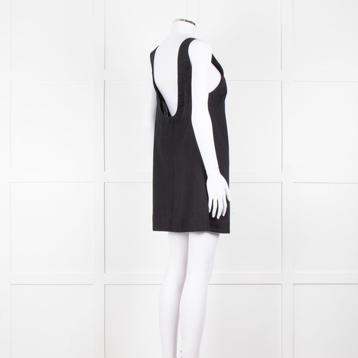Free People Black Cotton Linen Blend Sleeveless Scoop Back Mini Dress