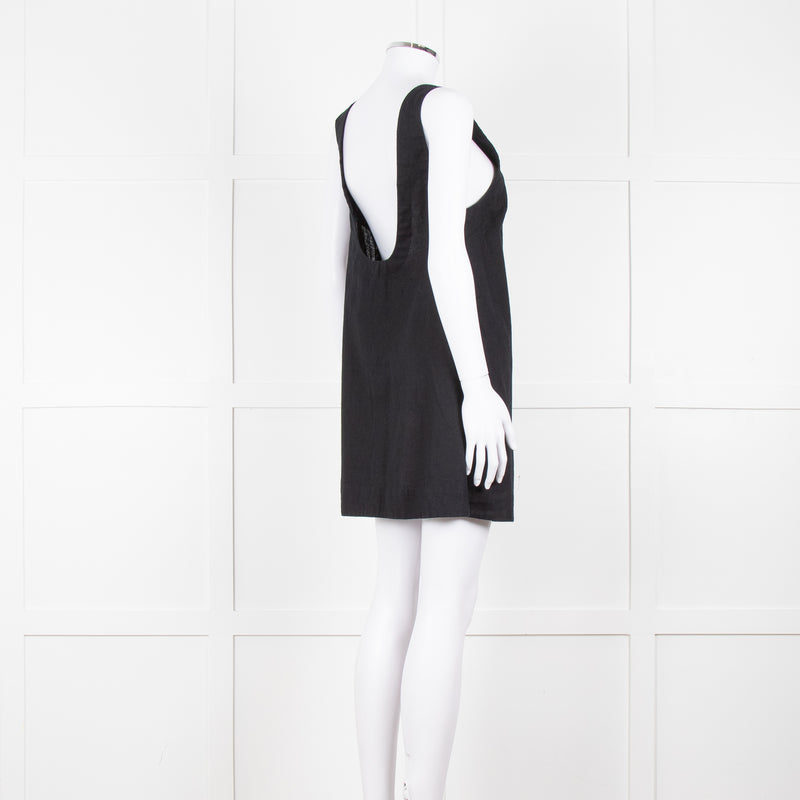 Free People Black Cotton Linen Blend Sleeveless Scoop Back Mini Dress