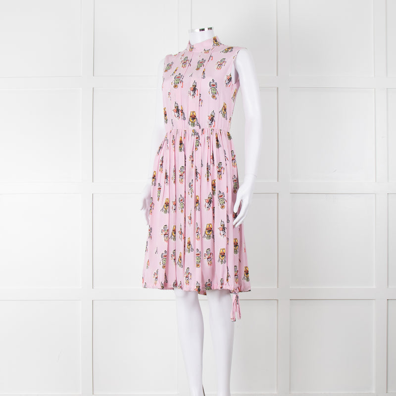 Prada Pink Silk 'Robot' Dress With Drawstring Hem