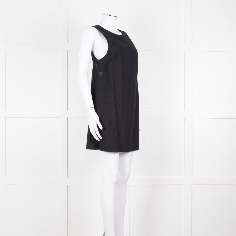 Free People Black Cotton Linen Blend Sleeveless Scoop Back Mini Dress