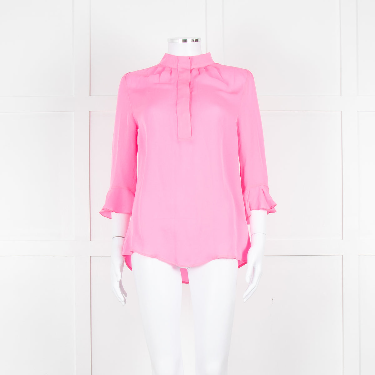 Pom Lampson Hot Pink Silk Frill Trim Sleeve Blouse