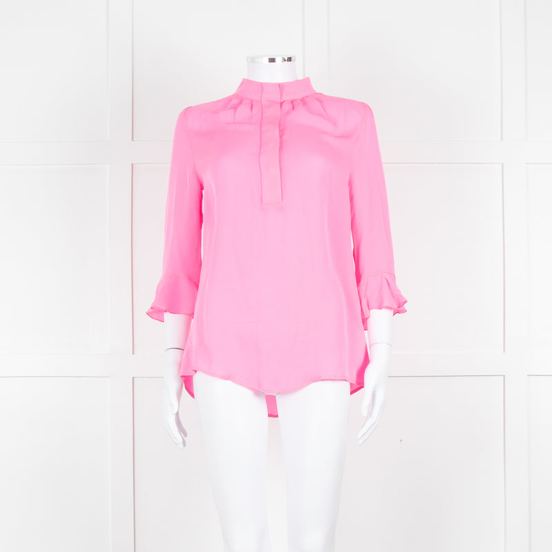 Pom Lampson Hot Pink Silk Frill Trim Sleeve Blouse