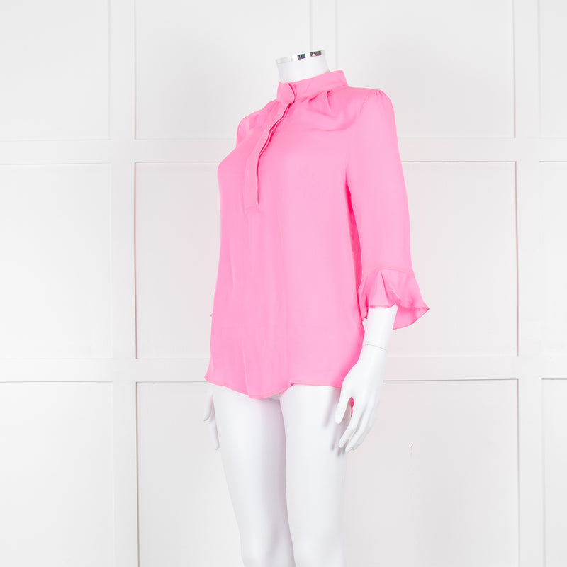 Pom Lampson Hot Pink Silk Frill Trim Sleeve Blouse