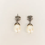 Chanel Dark Silver Rhinestone CC Pearl Drop Earrings
