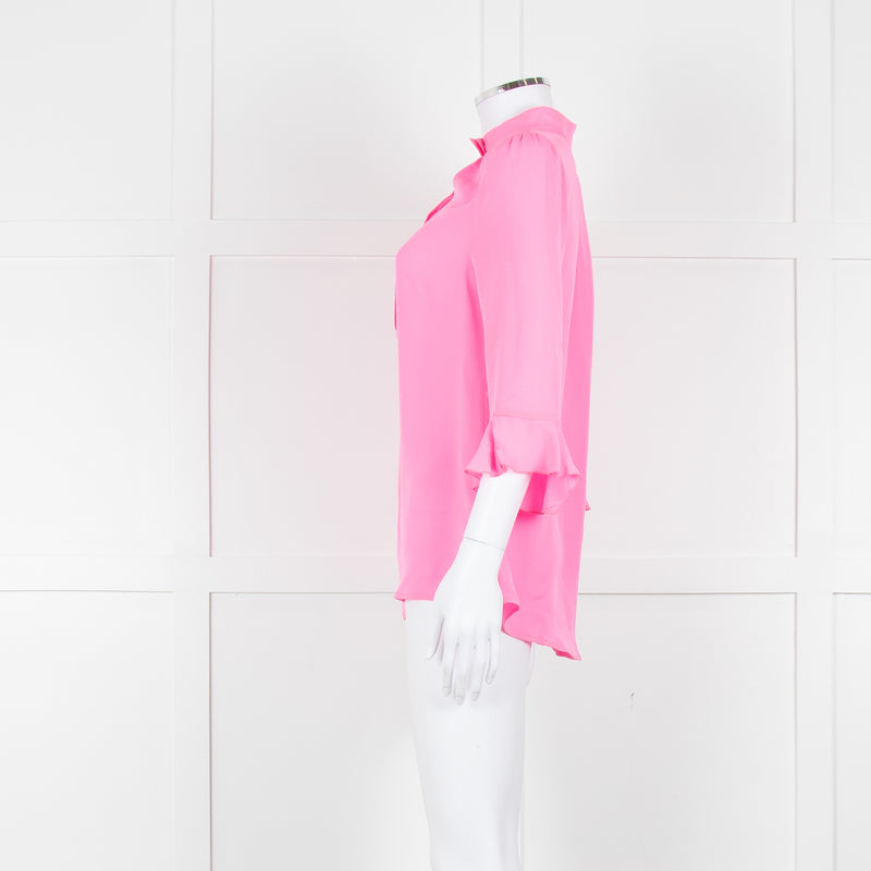Pom Lampson Hot Pink Silk Frill Trim Sleeve Blouse
