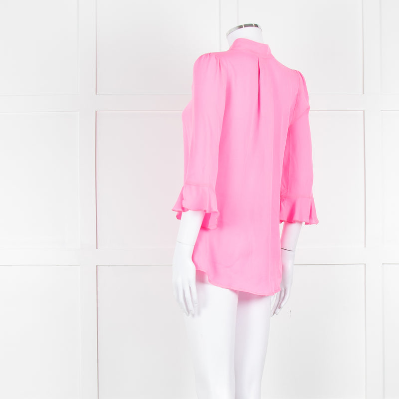 Pom Lampson Hot Pink Silk Frill Trim Sleeve Blouse