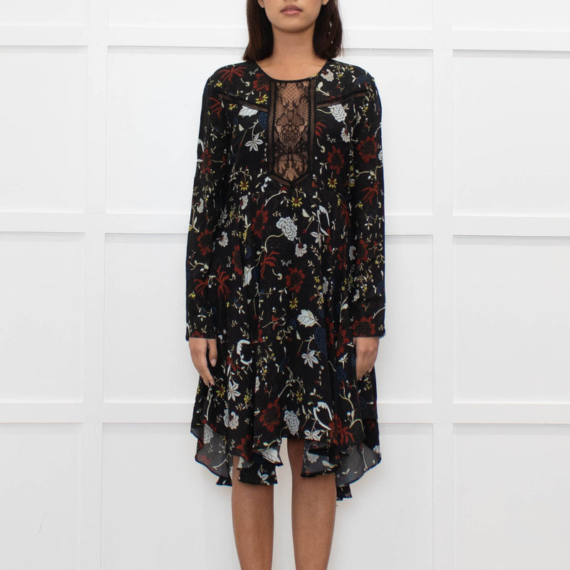 A.L.C Black Floral Long Sleeve Lace Detail Dress