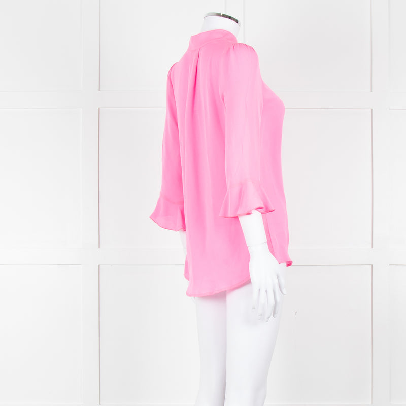 Pom Lampson Hot Pink Silk Frill Trim Sleeve Blouse