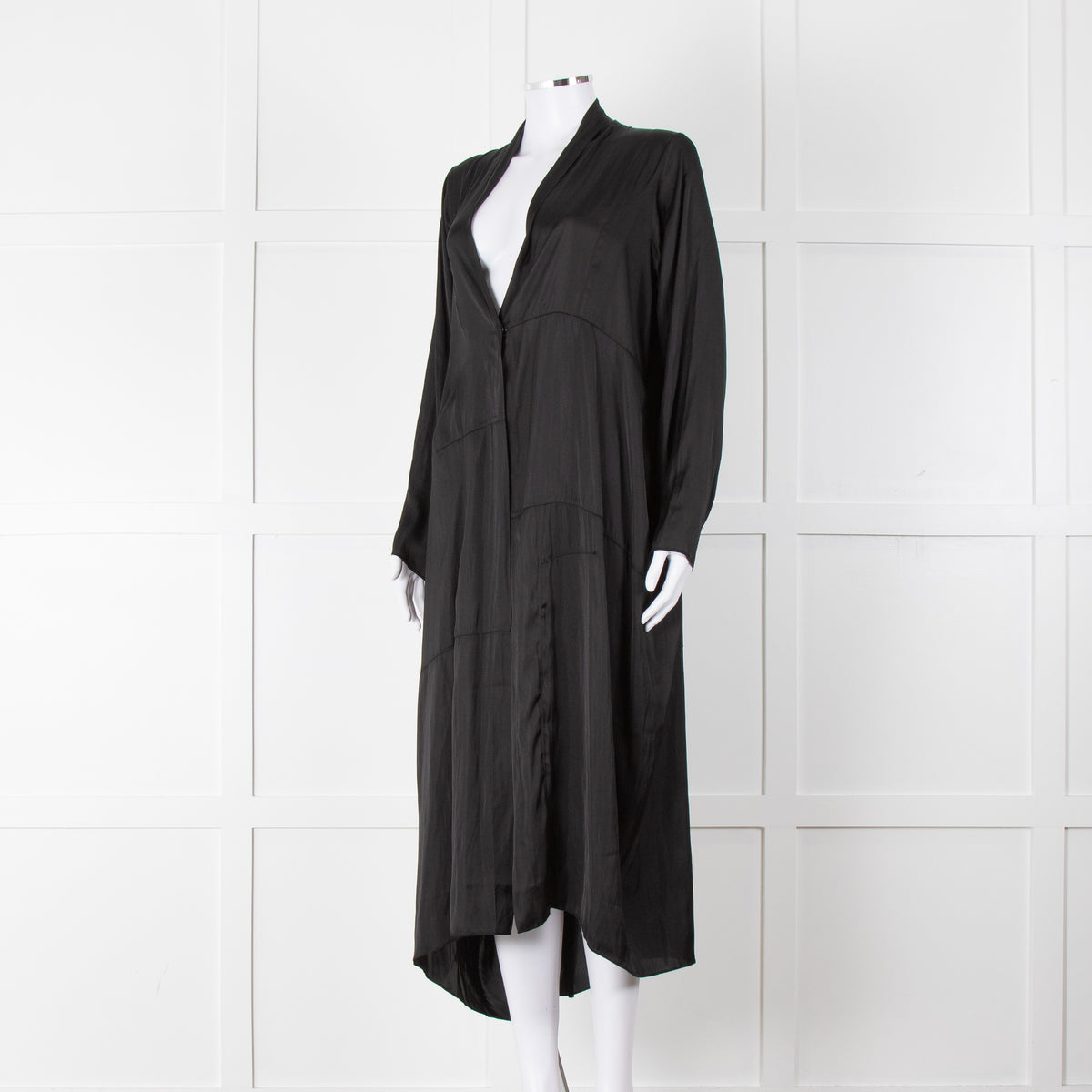 NU Black Kaftan Style Duster Coat