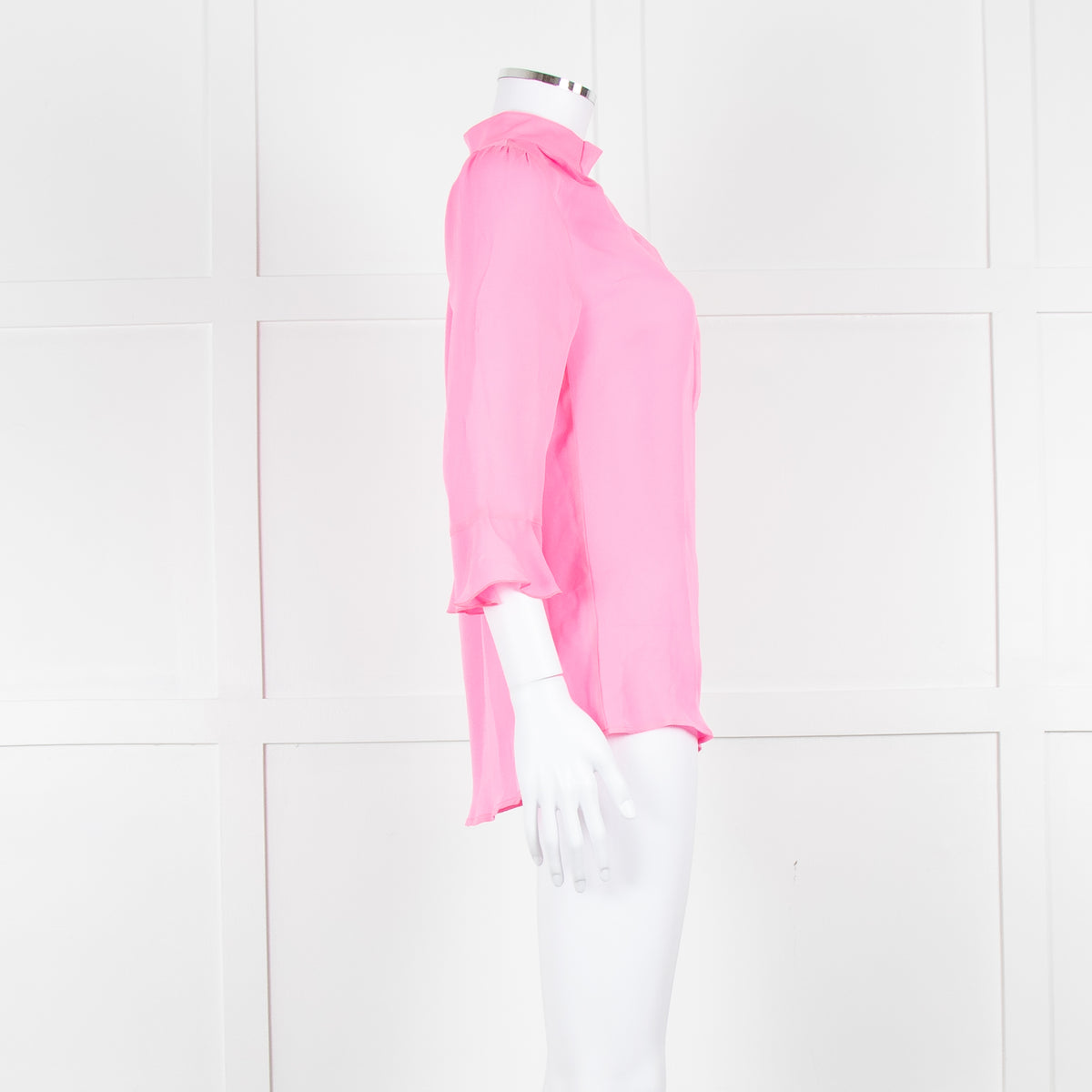 Pom Lampson Hot Pink Silk Frill Trim Sleeve Blouse