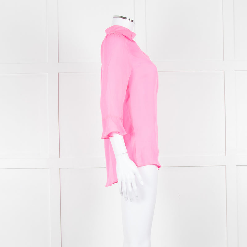 Pom Lampson Hot Pink Silk Frill Trim Sleeve Blouse