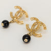 Chanel Gold Black Crystal CC Drop Earrings