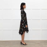 A.L.C Black Floral Long Sleeve Lace Detail Dress