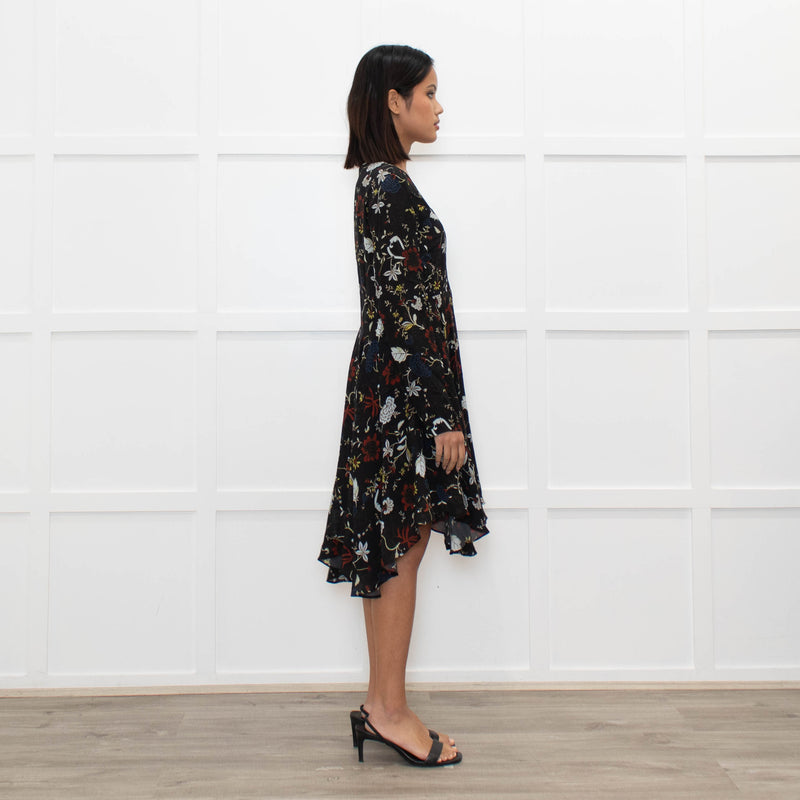 A.L.C Black Floral Long Sleeve Lace Detail Dress