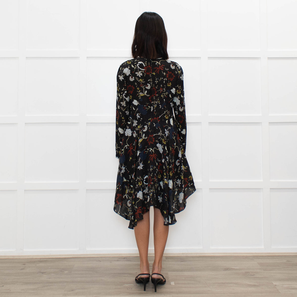 A.L.C Black Floral Long Sleeve Lace Detail Dress