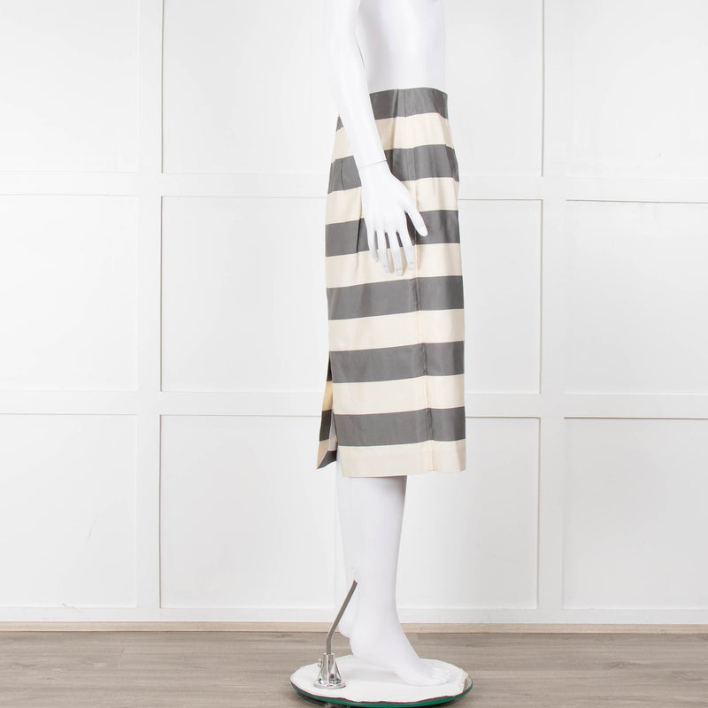 Burberry Cream Grey Striped Pencil Skirt