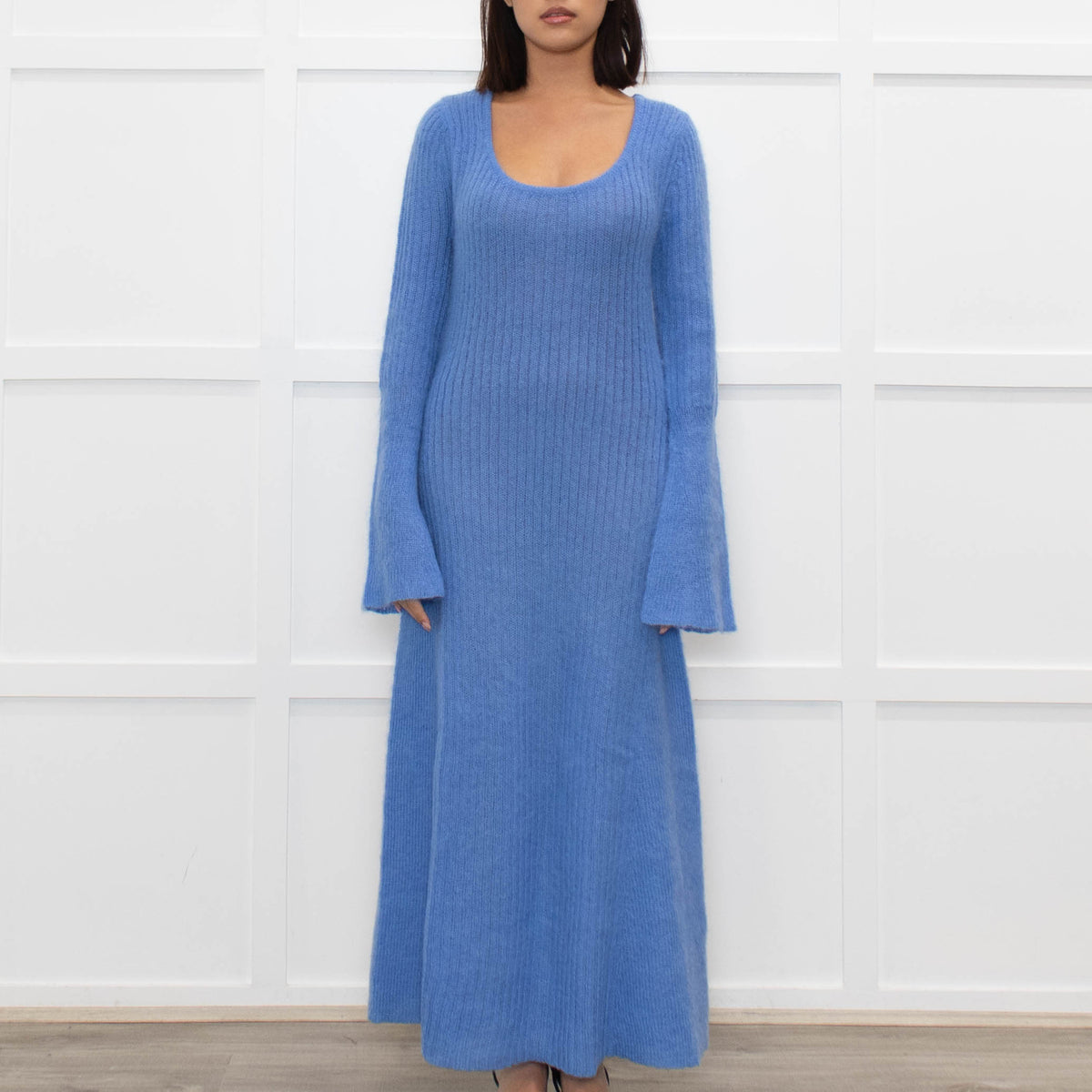 Ganni Cornflower Blue Mohair Knit Maxi Dress