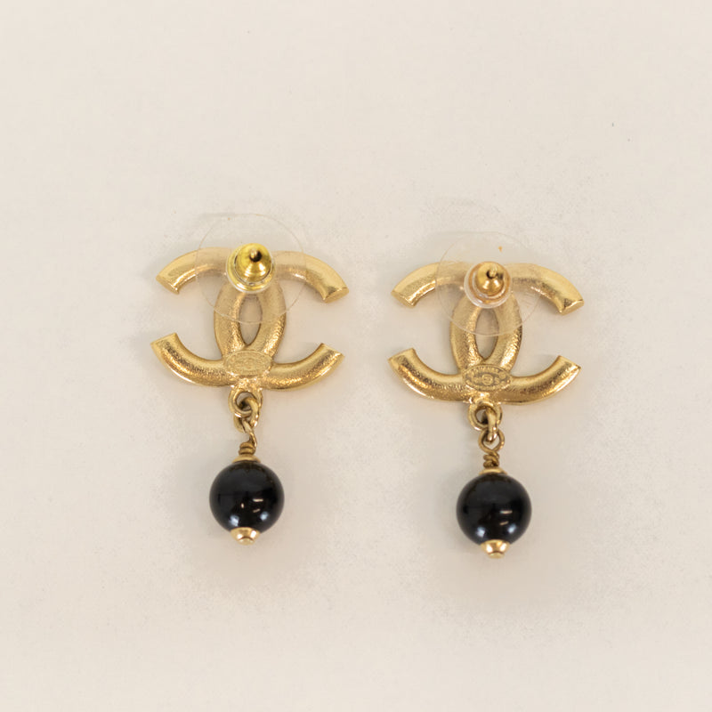 Chanel Gold Black Crystal CC Drop Earrings