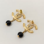 Chanel Gold Black Crystal CC Drop Earrings