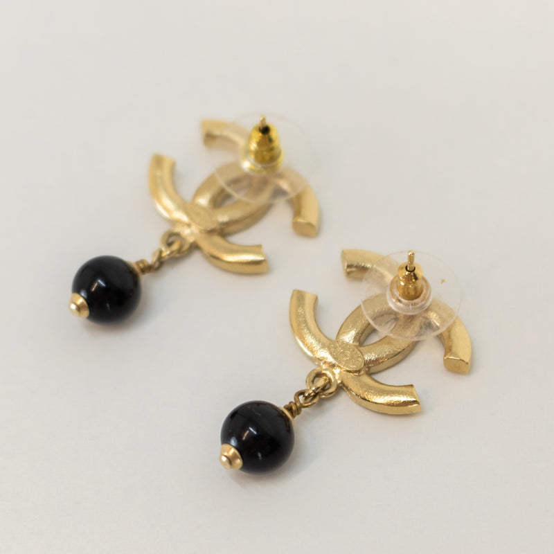 Chanel Gold Black Crystal CC Drop Earrings