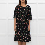 Preen By Thornton Bregazzi Black Pink Floral Midi Dress