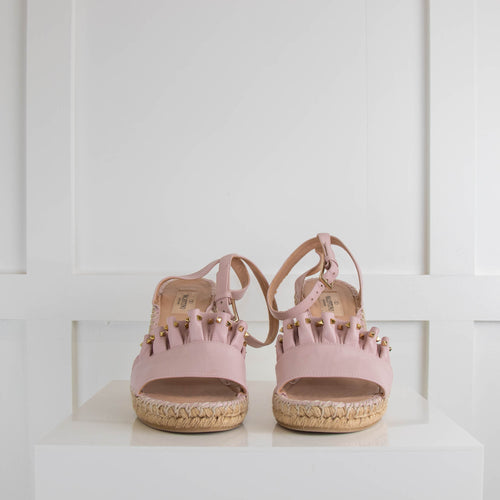 Valentino Pink Leather Espadrille Wedges