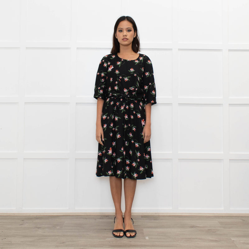 Preen By Thornton Bregazzi Black Pink Floral Midi Dress