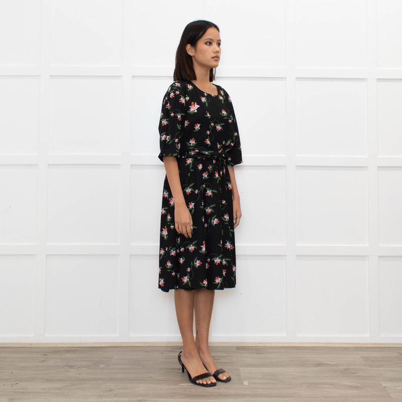 Preen By Thornton Bregazzi Black Pink Floral Midi Dress