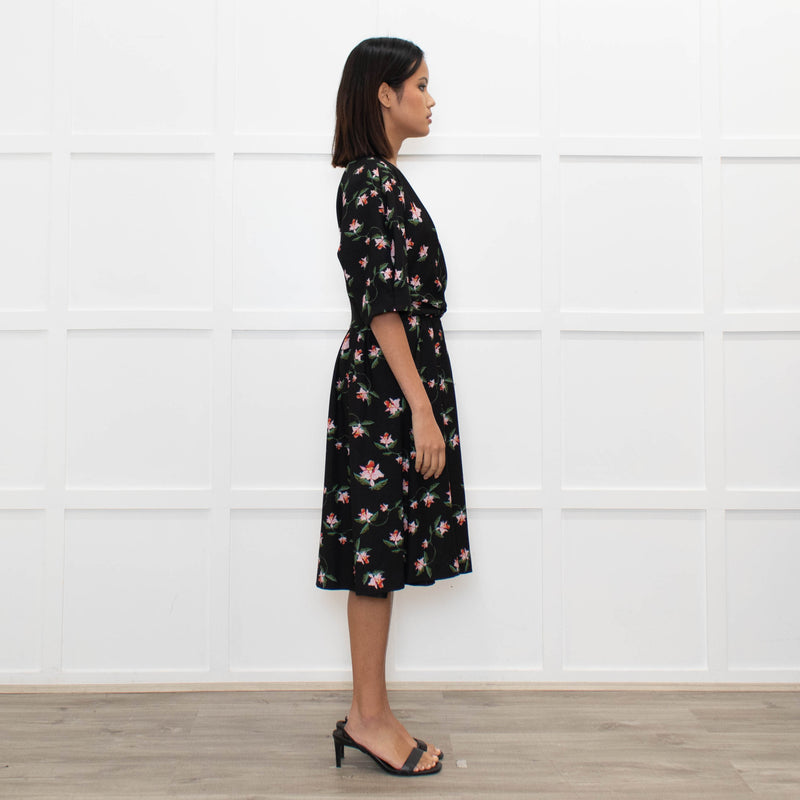 Preen By Thornton Bregazzi Black Pink Floral Midi Dress