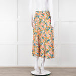 Sezane Cream Orange Green Floral Midi Skirt