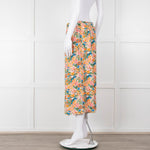 Sezane Cream Orange Green Floral Midi Skirt
