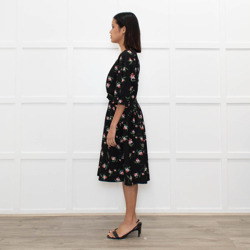 Preen By Thornton Bregazzi Black Pink Floral Midi Dress