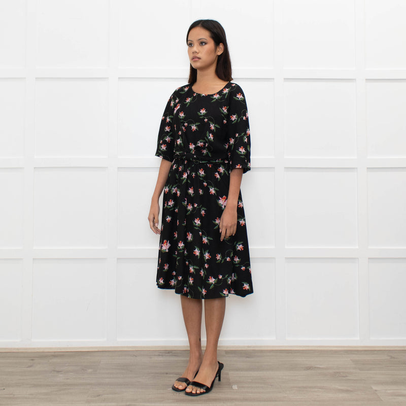 Preen By Thornton Bregazzi Black Pink Floral Midi Dress