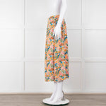 Sezane Cream Orange Green Floral Midi Skirt
