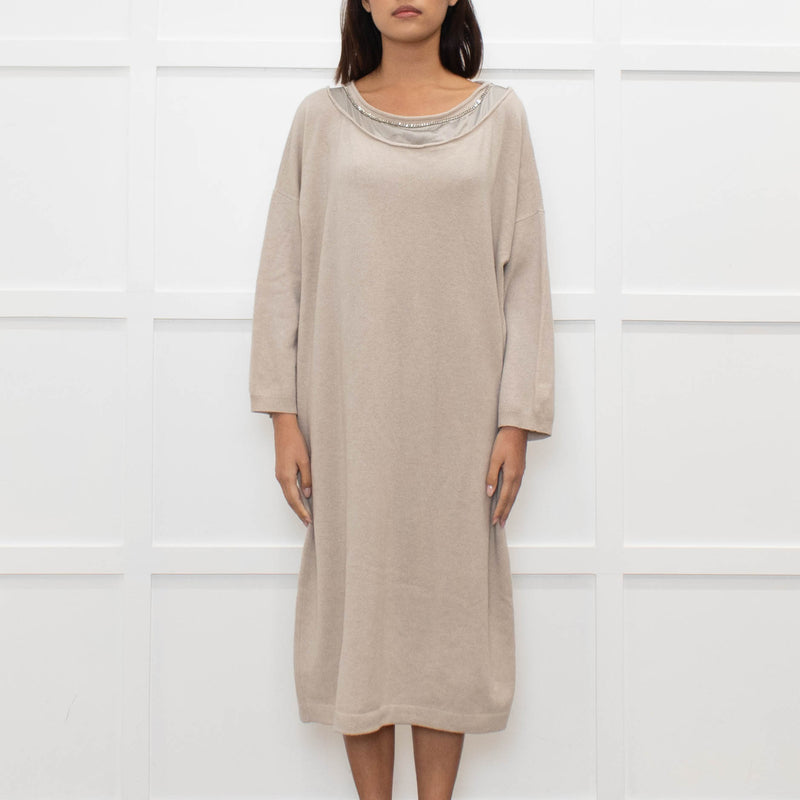 Fabiana Filippi Beige Chain Trim Merino Wool Knit Dress