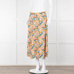 Sezane Cream Orange Green Floral Midi Skirt