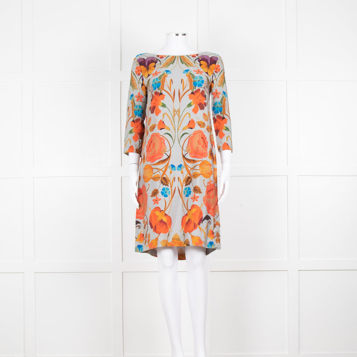 Temperley Grey Orange Floral Silk Tunic Dress
