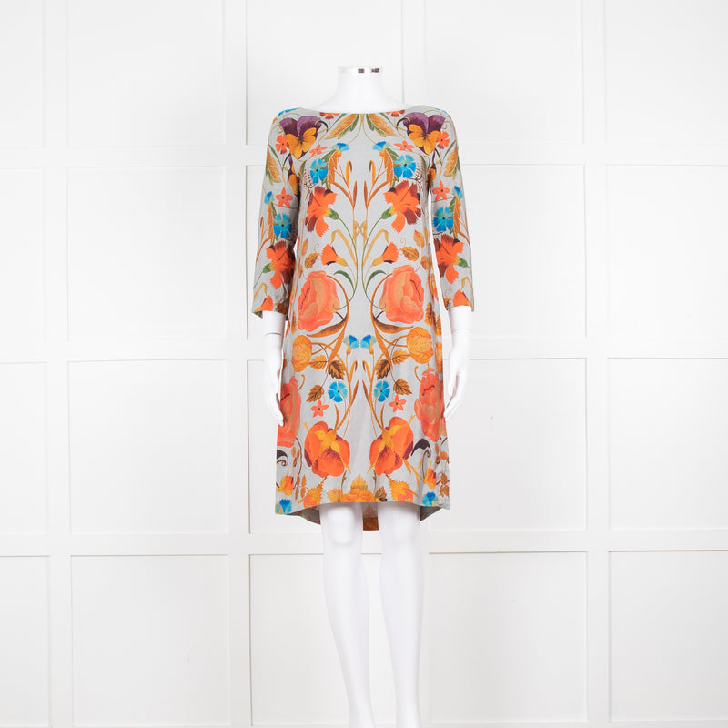 Temperley Grey Orange Floral Silk Tunic Dress