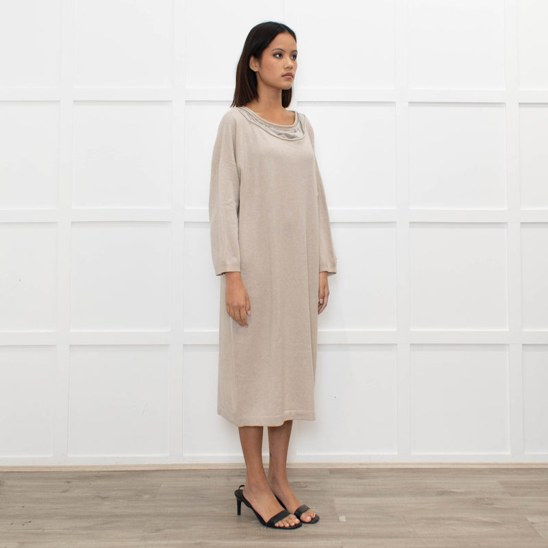 Fabiana Filippi Beige Chain Trim Merino Wool Knit Dress