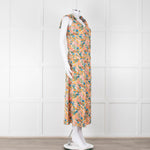 Sezane Cream Orange Green Floral Midi Skirt